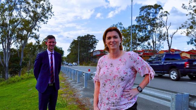 Macalister MP Melissa McMahon with Transport Minister Mark Bailey near a busy and dangerous intersection with Tallagandra Rd at Mount Warren Park. Picture: Contributed