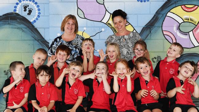 MY FIRST YEAR: Funny faces. Gympie West Prep. Picture: Patrick Woods.