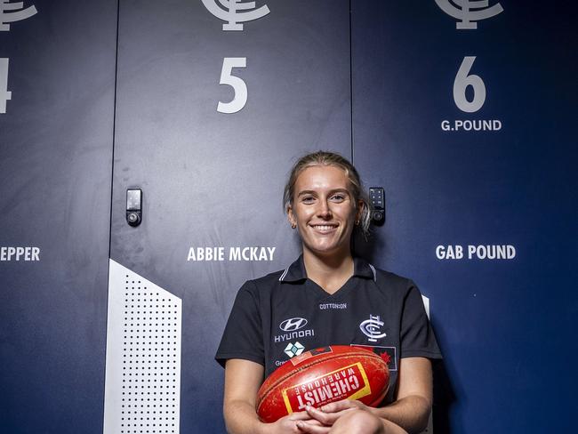 McKay will lead Carlton into an AFLW game for the first time in the season opener against Collingwood at Ikon Park on Thursday, August 14. Picture: Jake Nowakowski
