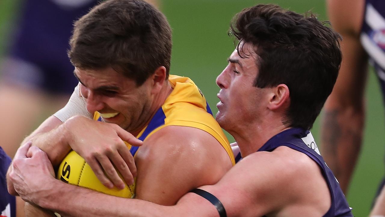 Andrew Brayshaw and Andrew Gaff have some history in derbies. Picture: Paul Kane/Getty Images