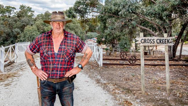 Chris Olver is selling his Yandoit home which includes a hand-built a wild west-themed village. Mr Olver is also a stand-in for serial killer character Mick Taylor in the Wolf Creek Travelling Show. Picture: Tim Carrafa.