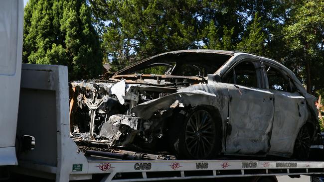 The burnt out car in which Ms Tran’s body was discovered. Photo: Gaye Gerard / NewsWire