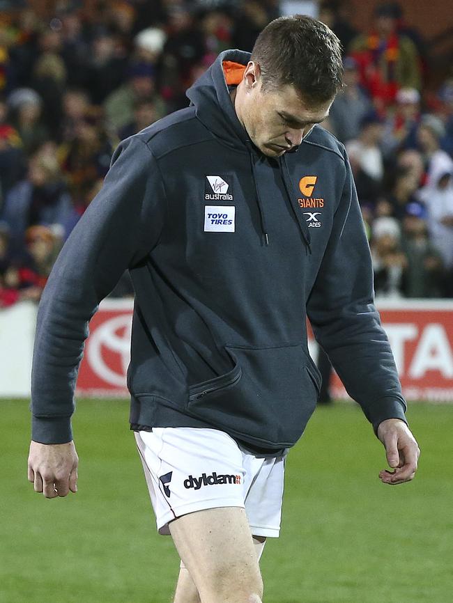 A dejected Jeremy Cameron leaves Adelaide Oval. Picture: Sarah Reed