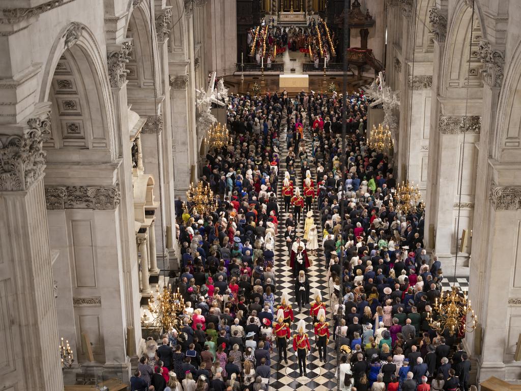 Attendees depart the National Service of Thanksgiving at St Paul's Cathedral on June 03, 2022 in London, England. Picture: Getty