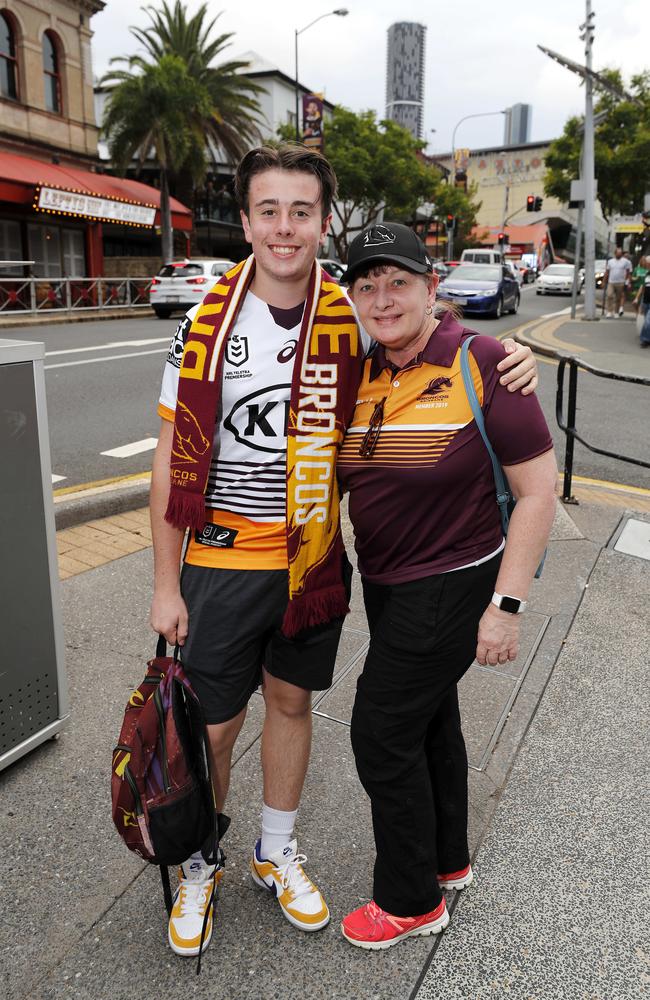 Dominic Nipperess and Kim Voysey pictured at the Broncos v Rabbitohs, round 1, on Caxton Street, Brisbane 11th of March 2022. This is the first game for the BroncosÃ• season.