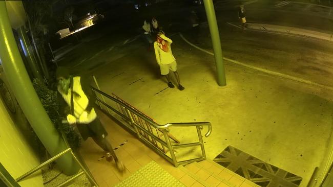 Youths attempt to break into the front door of the Katherine Country Club on the early hours of Monday morning. Picture: Supplied