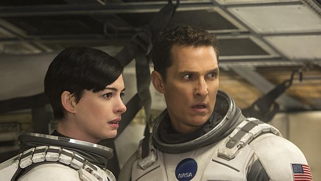 Anne Hathaway with Matthew McConaughey in Interstellar.