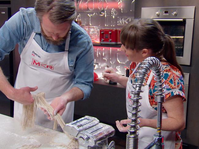 Duncan tackles their shoba noodles and deliver the perfect dishes to shut up Josh. Picture: Channel 7