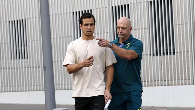 Australian mens hockey player Tom Craig leaves a Paris Police station. Picture: Michael Klein.