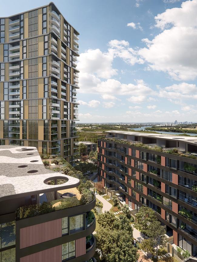 Artist impressions of Sekisui House's recently approved 'Sanctury' masterplanned community at Wentworth Point.