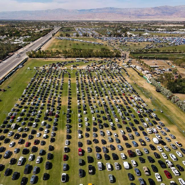 Hundreds of cars wait in a series of lines to get into Coachella. Picture: Imagn Images/AAP