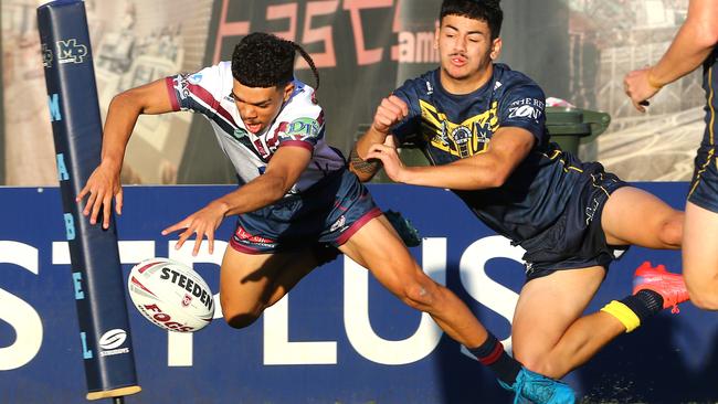 Xavier Kirk almost scoring for Ipswich SHS in 2023 Picture David Clark
