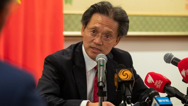 Consul General H.E. Gu Xiaojie speaking at the Chinese Consulate in Camperdown on Wednesday. Picture: Justin Lloyd