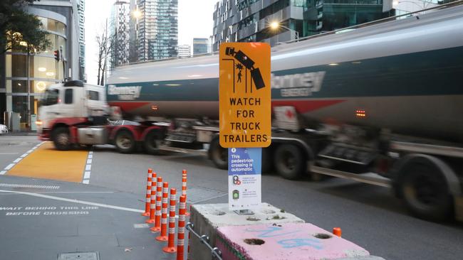 Warning signs at the intersection of Power St and City Rd. Picture: David Crosling