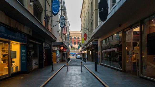 Usually busy thoroughfare Degraves St was deserted on Thursday morning. Picture: Asanka Ratnayake/Getty Images.