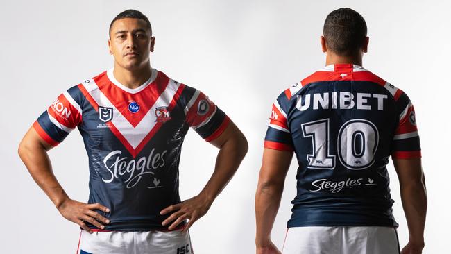 WEEKEND TELEGRAPHS SPECIAL. MUST TALK WITH PIC ED JEFF DARMANIN BEFORE PUBLISHING. Buzz column: Siosiua Taukeiaho in full NRL kit (front and back) for the Sydney Roosters: