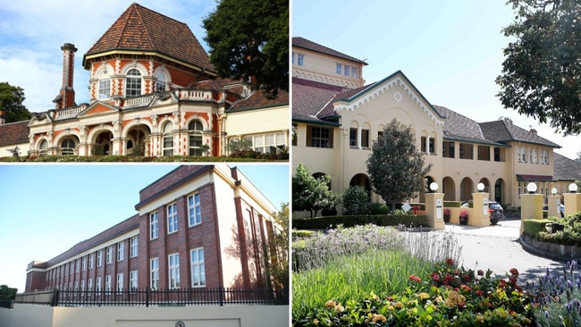 Clockwise from top left Somerville House, Brisbane Boys College, Brisbane State High School.