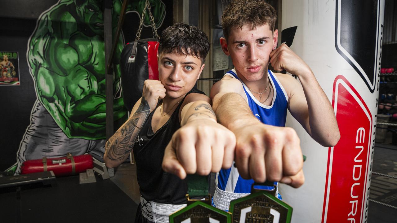 Revolution Boxing fighters Zoe Christodoulou and Darcy Long won gold at the Australasia Amateur Boxing Titles. Picture: Kevin Farmer