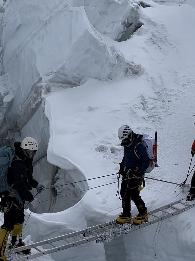 Ladder crossing through icefall Picture: Supplied