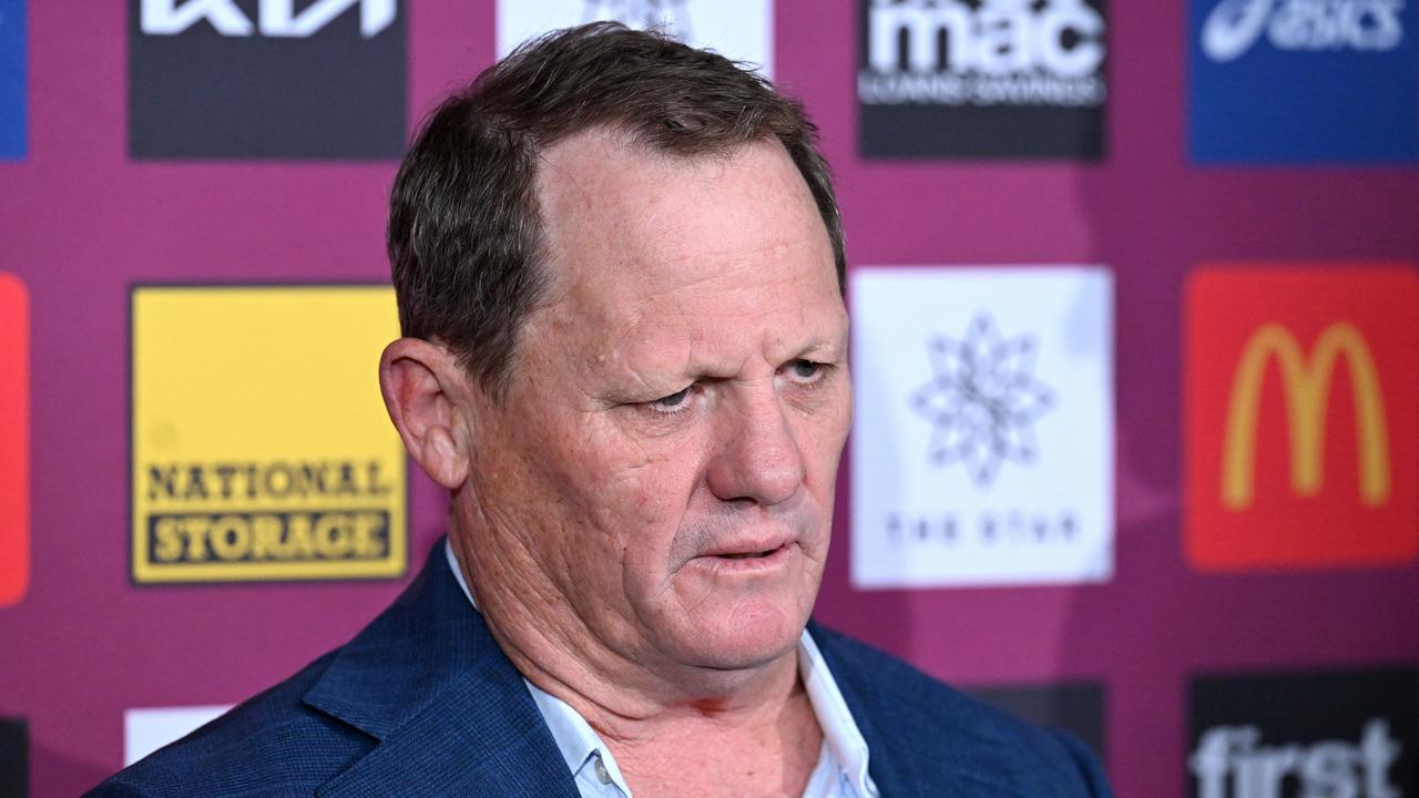 BRISBANE, AUSTRALIA - SEPTEMBER 27: Sacked coach Kevin Walters speaks to the media during a Brisbane Broncos NRL press conference at Clive Berghofer Field on September 27, 2024 in Brisbane, Australia. (Photo by Bradley Kanaris/Getty Images)