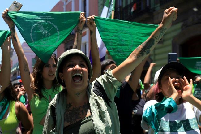 A feminist group celebrates the decriminalisation of abortion in Puebla, Mexico, in July 2024