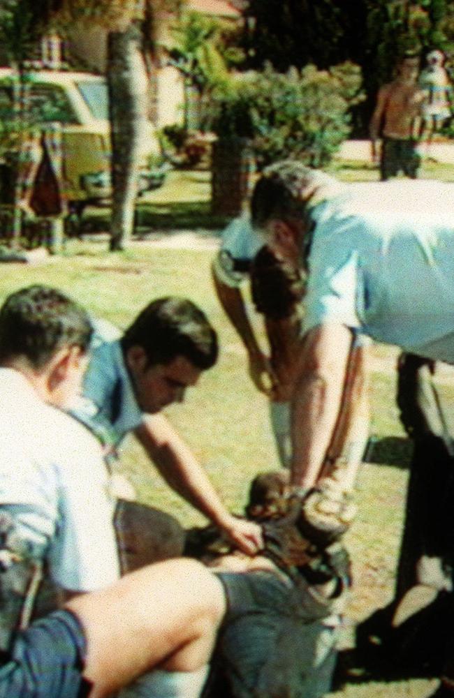 Chaos as police pin down a suspect at Tugun. Picture: Channel 9