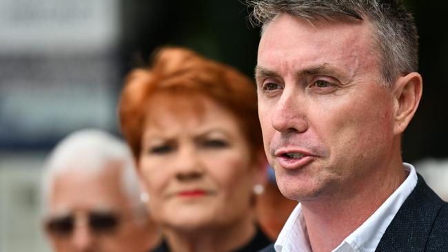 BRISBANE, AUSTRALIA - NewsWire Photos - OCTOBER 2, 2024.One Nation leader Senator Pauline Hanson and the partyâs Queensland leader James Ashby attend a press conference to declare their preferences in the upcoming state election, outside Parliament House in Brisbane.Picture: Dan Peled / NewsWire