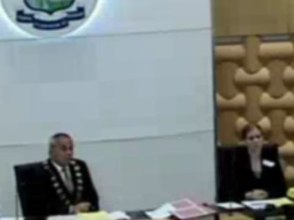 Mayor Tom Tate at live streaming of a full council meeting under COVID-19 safety measures.