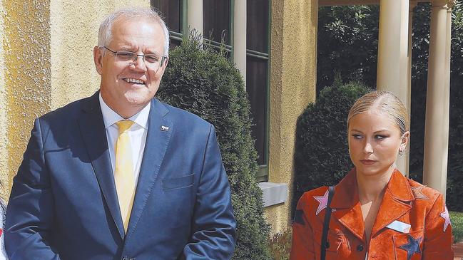 Then Prime Minister Scott Morrison with Tame at the 2022 Australian of the Year Finalists Morning Tea. Picture: NCA NewsWire / Gary Ramage