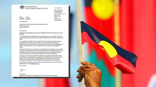 The letter from the Office of the Registrar of Indigenous Corporations denying QYAC exemption from reporting.