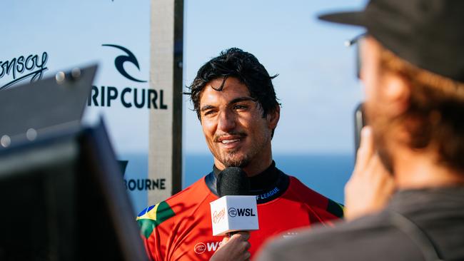 Three-time WSL champion Gabriel Medina of Brazil after surfing at the Rip Curl Pro Bells Beach on Saturday. Picture: Ed Sloane/World Surf League