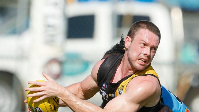 Trent Melville’s four goals inspired Nightcliff to a preliminary final win over Southern Districts. Picture: GLENN CAMPBELL