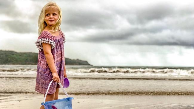 Lilly Summers, 4, wants the sand back at Ocean Beach after erosion and king tides have left her with nowhere to play. Picture: supplied