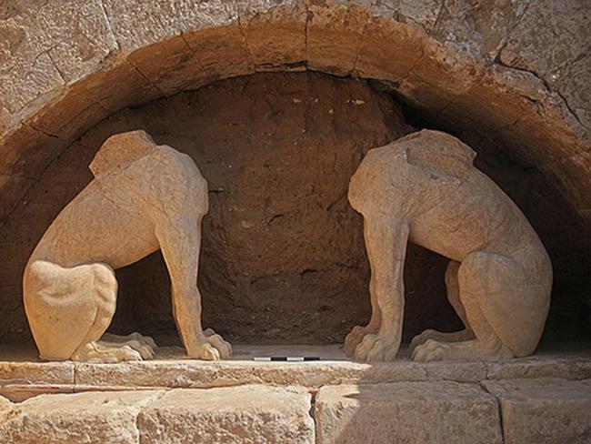 Guardians ... the sphinxes at the entrance to the ancient burial site near Amphipolis, northern Greece. Picture: AP / Greek Culture Ministry