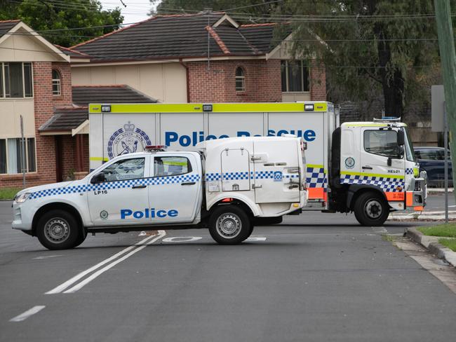 SYDNEY, AUSTRALIA- NewsWire Photos- MARCH 22, 2025.   Police vehicles at the scene of a fatal motorcycle crash in Liverpool. Picture: NewsWire/ Julian Andrews