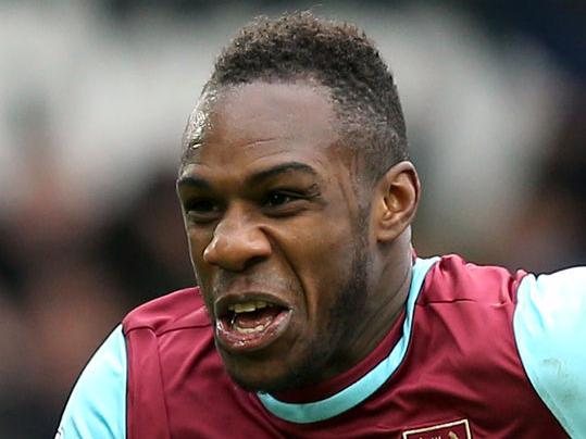 West Ham United's Michail Antonio celebrates scoring his side's first goal of the game during the English Premier League soccer match between West Ham United and Sunderland FC at Upton Park in London. Saturday Feb. 27, 2016. (Adam Davy/PA Wire) / PA via AP) UNITED KINGDOM OUT - NO SALES - NO ARCHIVES