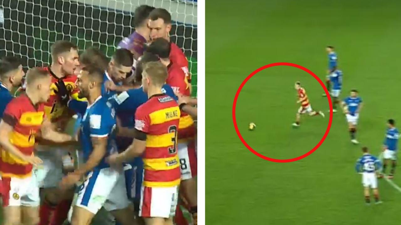 Rangers allowed a Partick Thistle player to run unchallenged to equalise after scoring a goal in extremely controversial circumstances. Picture: Supplied