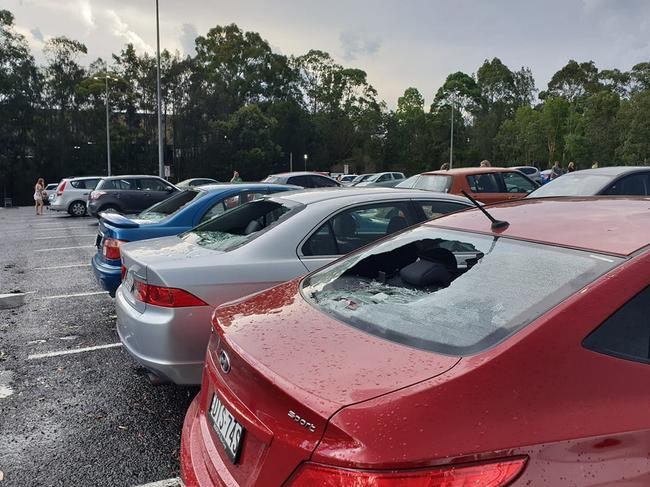 Damaged car after a brief hailstorm hit Central Coast NSW in 2018. Source: Twitter