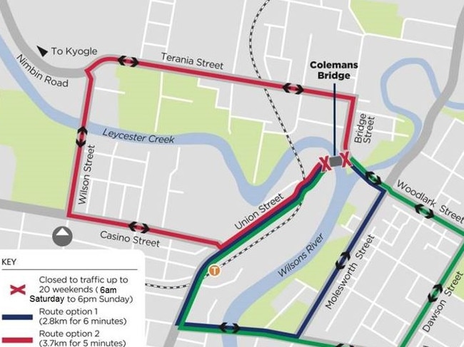 Changed traffic conditions at Colemans Bridge in Lismore.