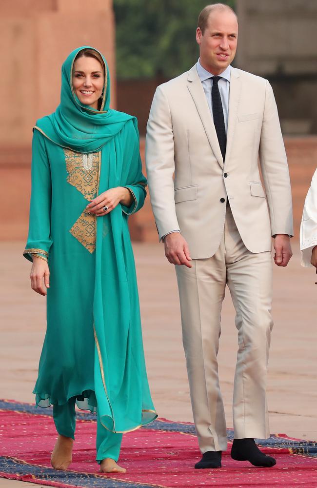 The Duke and Duchess of Cambridge at the historical Badshahi mosque. Picture: Chris Jackson/Getty Images