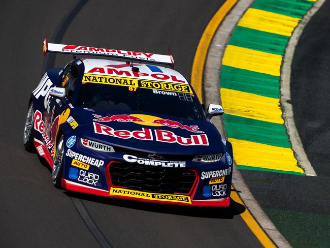 Will Brown beat Mark Winterbottom and Matthew Payne to the chequered flag. Picture: Getty Images
