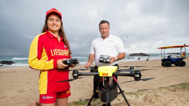 Westpac Little Ripper drone remote pilots, Toni Hurkett (18) and Michael Lawton (51) with the latest state of art technology used to save lives on Australian beaches. Pic: Lindsay Moller