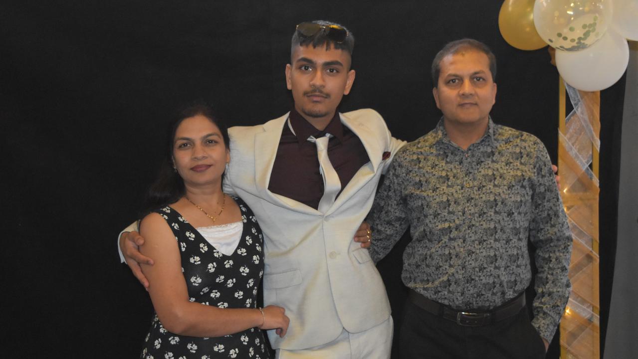 Chaitali, Nisarg and Hinanshu Patel at the 2022 Kawana Waters State College formal. Picture: Sam Turner