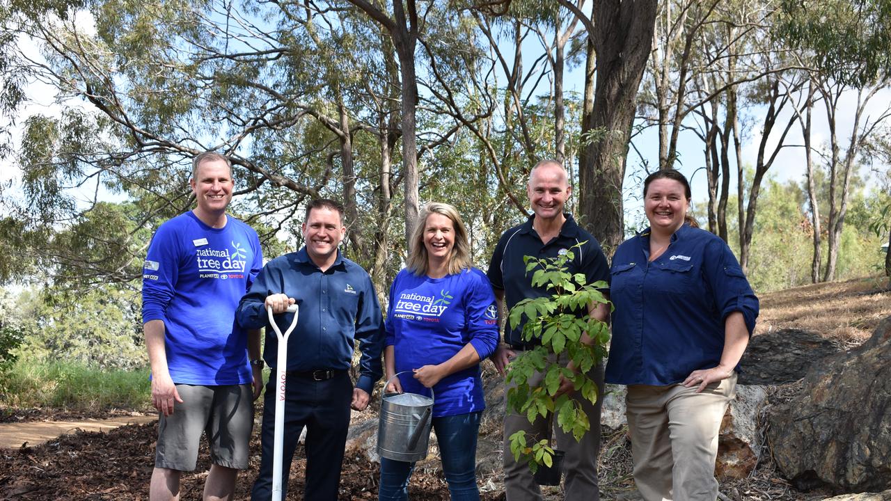 At the National Tree Day planting site in Gladstone: Bill Robertson Toyota James Robertson, Mayor Matt Burnett, Olympian Libby Trickett, MP Glenn Butcher and Conservation Volunteers Linda Fahle