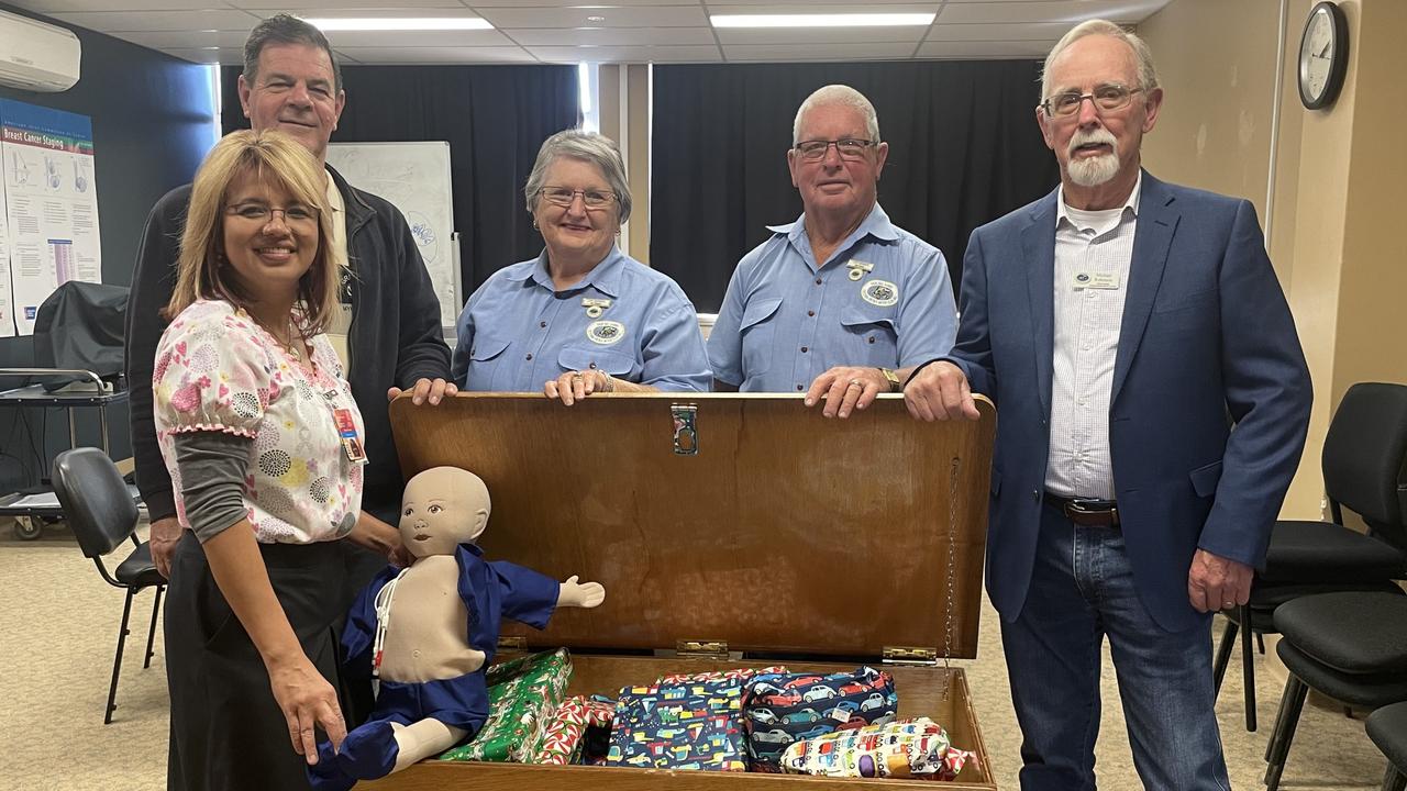 BRAVERY BOX: (from left) Toowoomba Hospital clinical nurse consultant for paediatric oncology Lori Benitez, Darling Downs Veteran Vintage Motor Club treasurer Graham Powell, life members Del Fischer and Bill Fischer and vice president Mike Robinson.