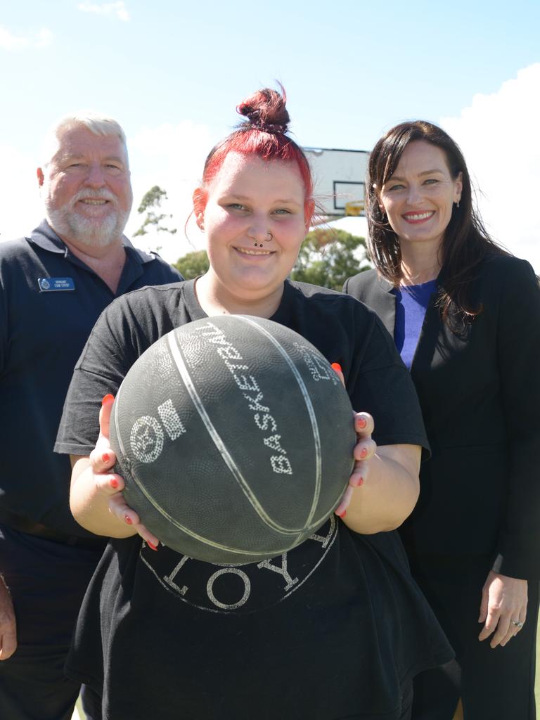 Excited about the future of the Transition to Success program that helps young people break out of the criminal justice system are (from left) Toowoomba PCYC club manager Sergeant Cam Crisp, program participant Shyann Dray and Youth Justice Minister Leanne Linard.