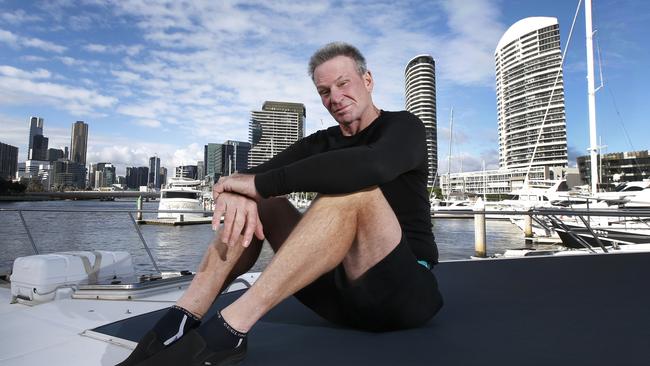 Interview with Sam Newman for the Sunday Herald Sun. Sam in one of his favourite places on his boat at Docklands.        Picture: David Caird