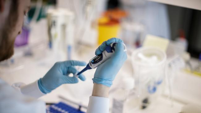 A researcher works on a vaccine in Denmark. Picture: AFP