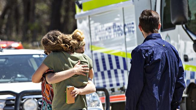 Residents waiting to find out if their home or animals survived the bushfires in the small town of Wytaliba. Picture: Adam Yip