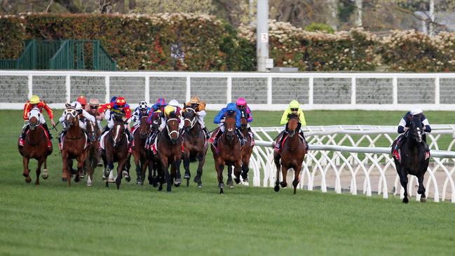 Yucatan and James McDonald skip away on straightening to easily win the Herbert Power Stakes. Picture: Michael Klein